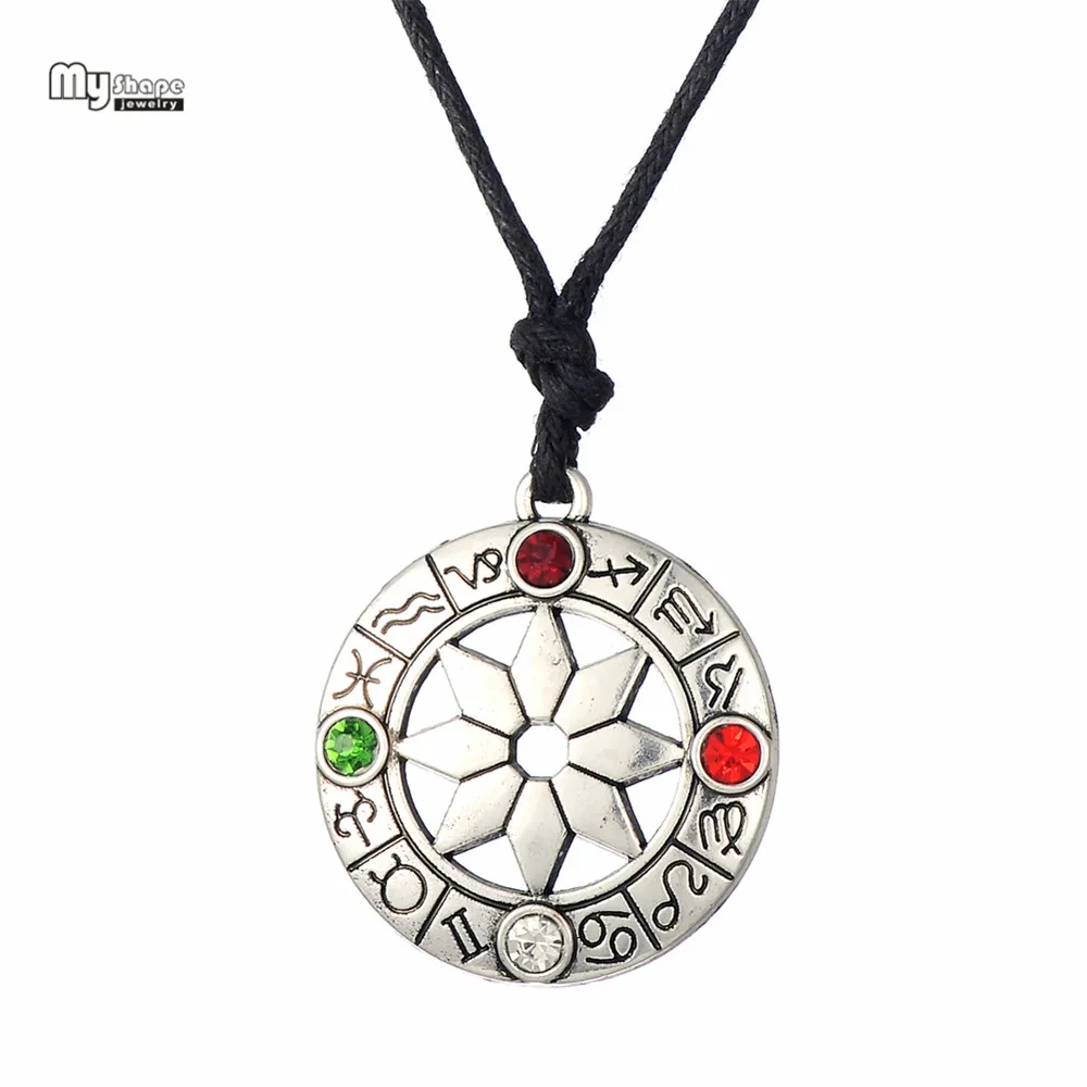 

My Shape Circle Stone Crystal Pendant Statement Necklace Alatyr Shield Solar Alatir Runes Amulet Choker Talisman Chain Necklace