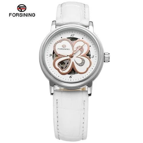 Relojes Mujer часы Forsining для женщин известный бренд красные кожаные автоматические часы женские механические часы Relogio Feminino часы - Цвет: White