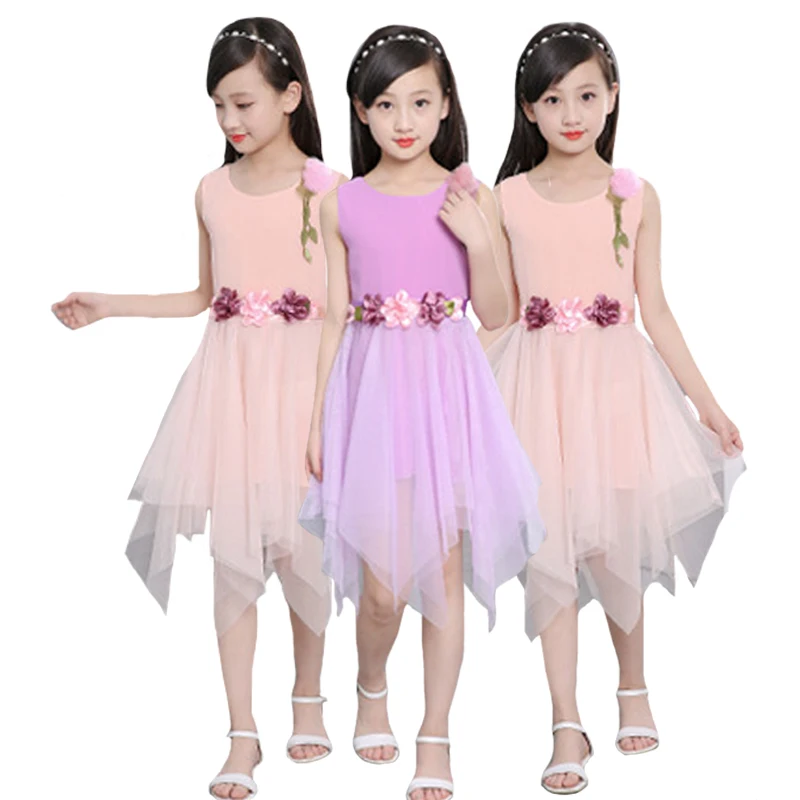 

Girls Clothes Dress Irregular Lace Mesh Yarn Printing Children's Wear Vestido Infantil 3-12 Y Child Quality Clothing Hot Sale