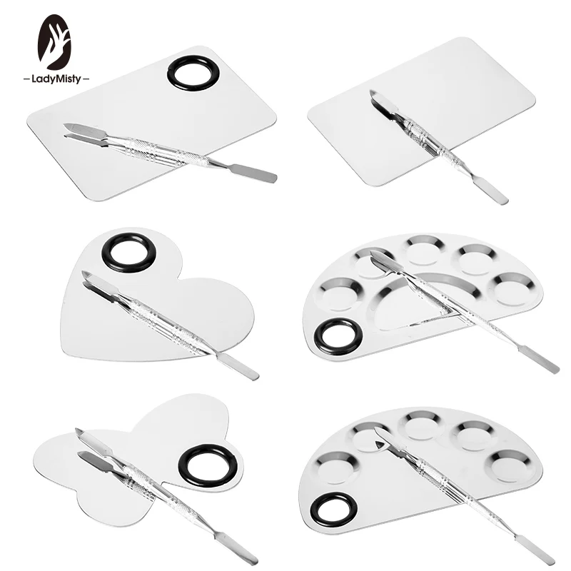 

Ladymisty Metal Silver Palette False Nail Tips Display Board Tool With Nail Pusher Practice Showing Shelf Manicure Nail Art Tool