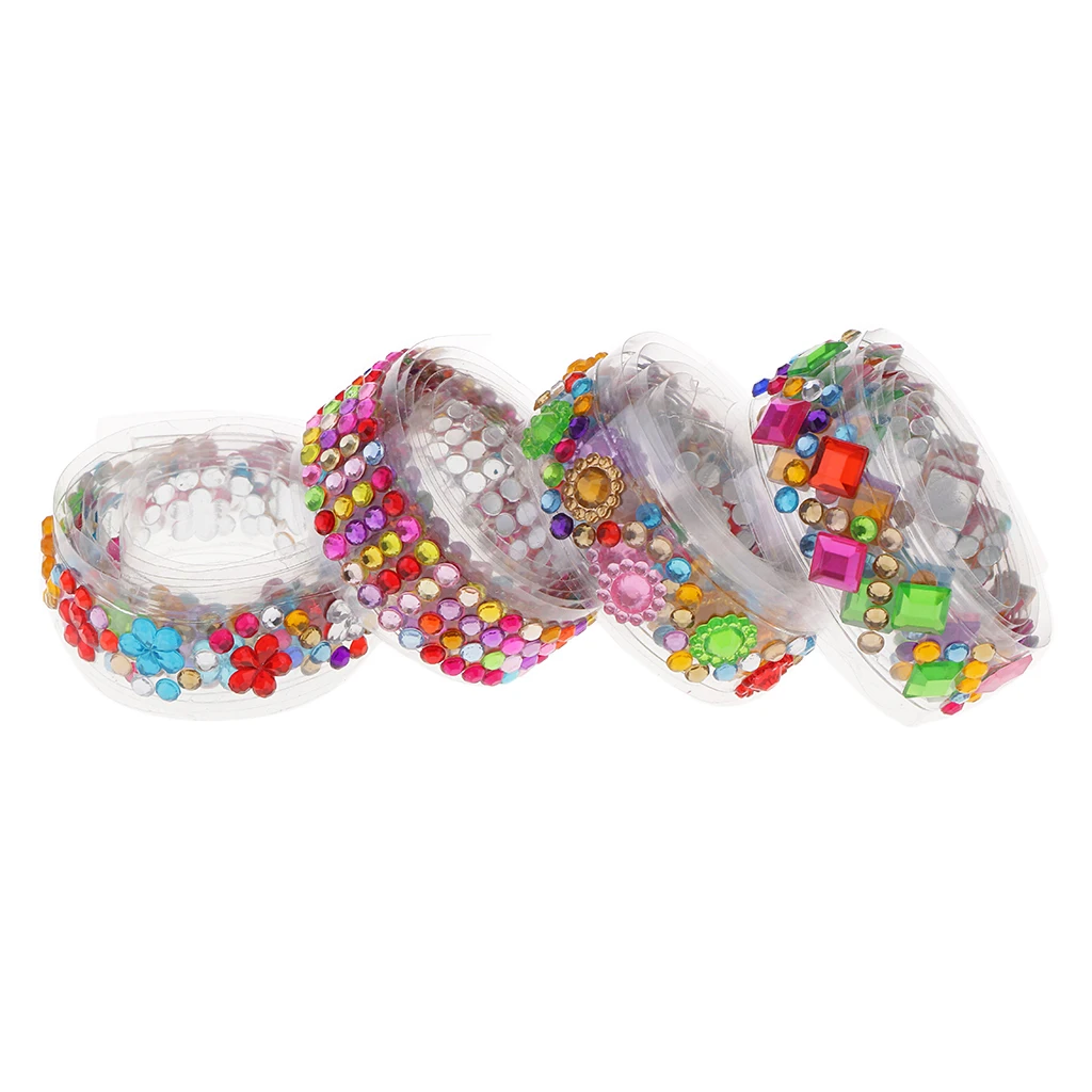  4 Rolls Bling Self-Adhesive Acrylic Rhinestone Diamond Gem Sticker Tape Embellishments for Scrapbooking Craft Decoration