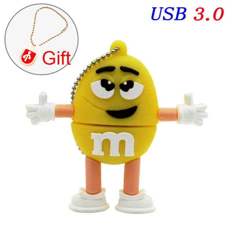 JASTER USB 3,0 милый мультяшный M& m's Chocolate M Bean 4 ГБ/8 ГБ/16 ГБ/32 ГБ/64 ГБ флеш-накопитель USB флешка карта памяти U диск - Цвет: Yellow