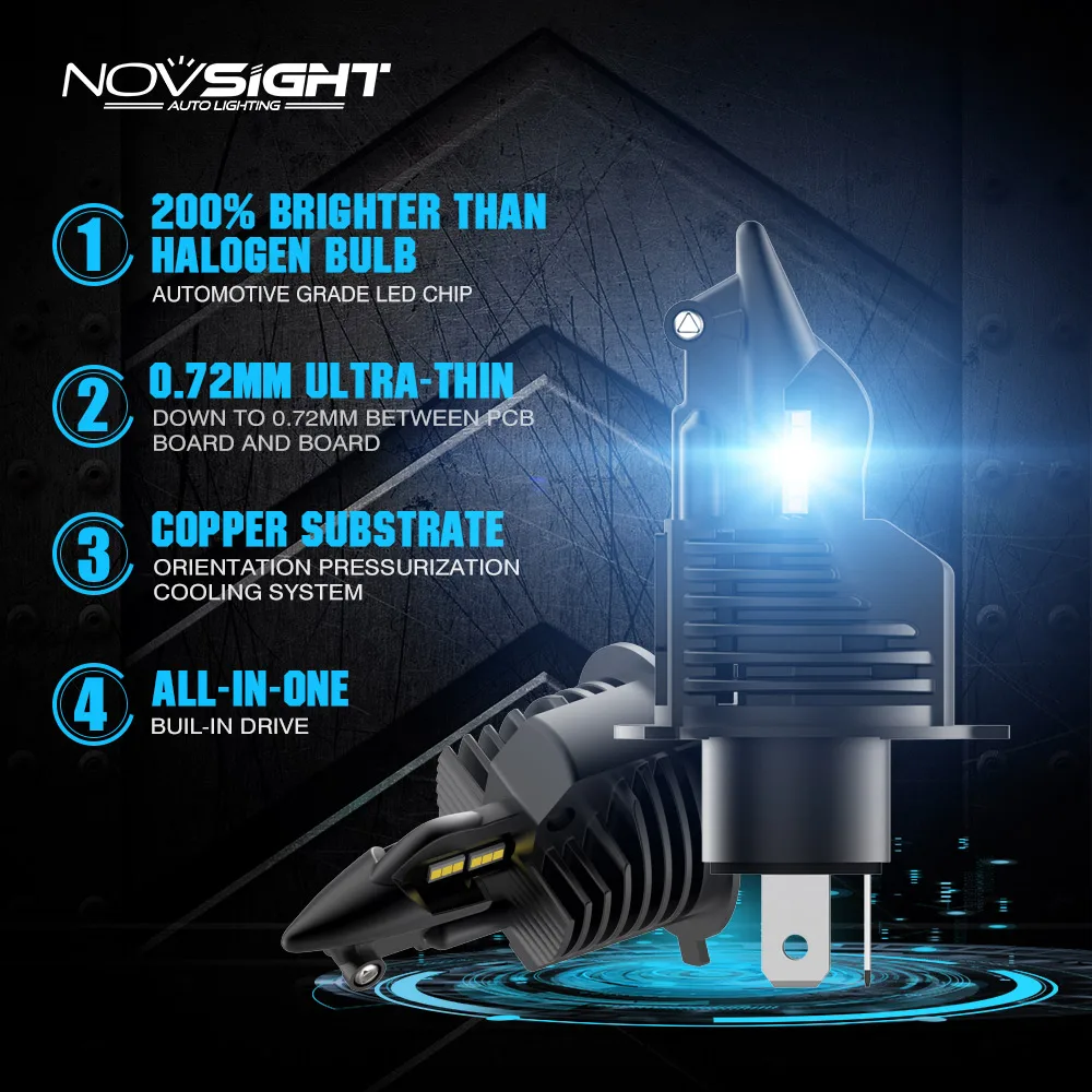 NOVSIGHT 2 шт. Супер Мини Автомобильный светодиодный фары 50 Вт 10000лм 6500 к H4 H7 H11 9005 9006 светодиодный авто фары дизайн автомобиля Стайлинг 1:1