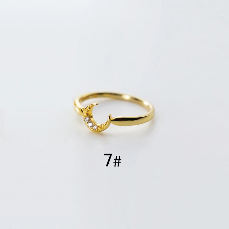 gold moon SIZE 7 S925 набор серебряных колец Женская Корейская луна, звезды, солнце Кристалл 2 кольца набор серебряные ювелирные изделия Свадебные Кольца для женщин - Цвет основного камня: gold moon SIZE 7