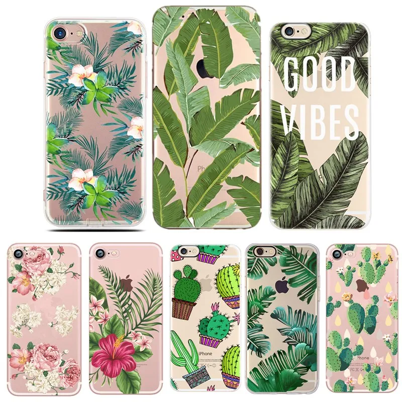 Leaves Flowers Case Luxury for iPhone 7 Cases For 6 6S 5 5s se Soft Silicone 8 plus Back Cover |