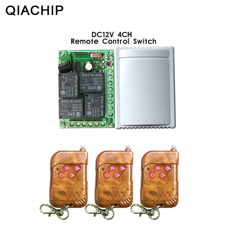 

QIACHIP 433Mhz Universal Wireless Remote Control Switch DC12V RF Relay Receiver Module + 3pcs 4 CH RF Remote 433 Mhz Transmitter