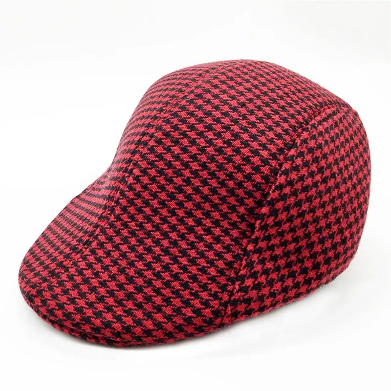 بسيطة Houndstooth و نمط في الهواء الطلق الدافئة حفظ الغولف قبعة سقف مسطح عارضة بلغت ذروتها كاب قبعة لعبة الغولف للرجال والنساء