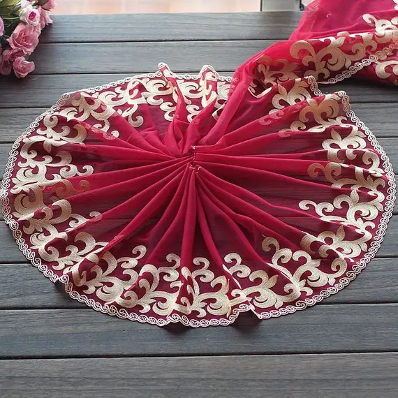 

2 Yards Lace Trim Floral Embroidered Red Tulle Lace 8.66 Inches Wide High Quality