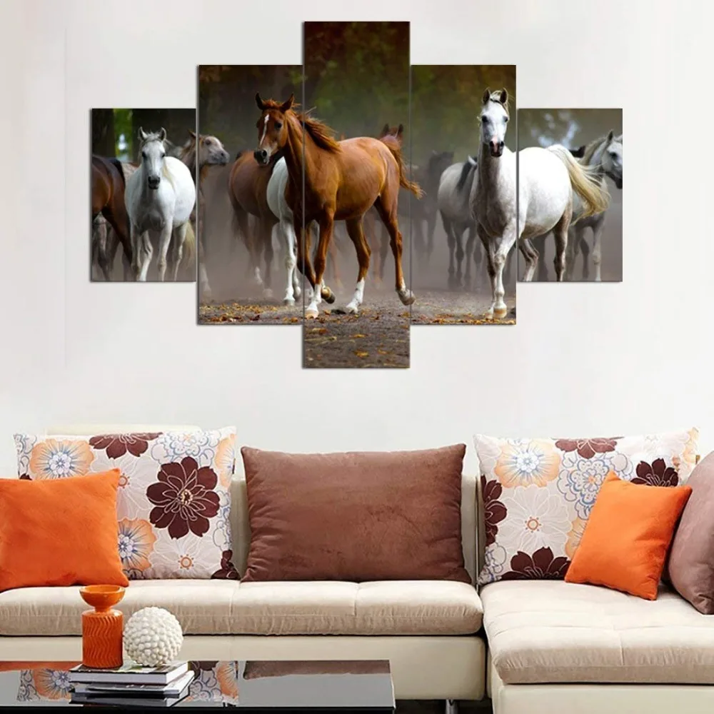 5 Panel Animal Canvas Painting Art Print Horse Canvas And Poster With
