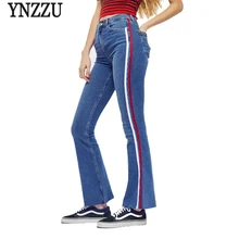 YNZZU плюс Размеры Новые осенние джинсы женские Повседневное сбоку в полоску длинные винтажные женские джинсы Тонкий Высокая талия джинсы Mujer YB231