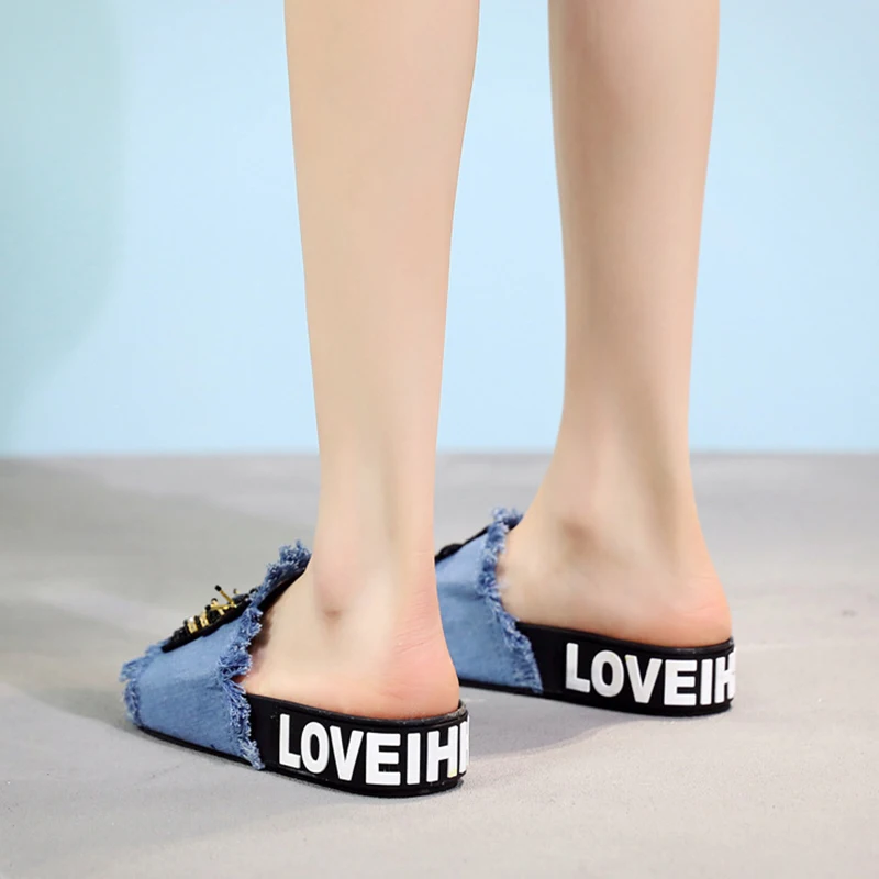 Sandalia feminina пчелы модные джинсовые женские домашние тапочки Sapato Feminino Chaussures Femme