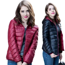 Женское легкое тонкое пуховое пальто с капюшоном Двусторонняя одежда 90% белое пуховое пальто короткое ультра Легкое женское повседневное пуховое пальто RE0379