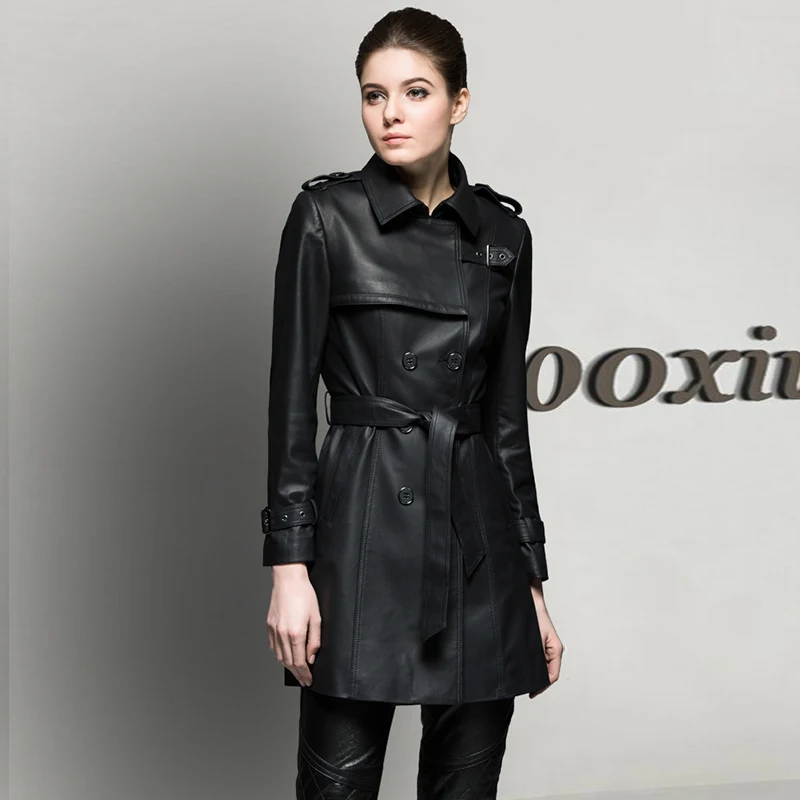 Осенне-зимняя женская куртка из натуральной кожи, Женская куртка из овчины, корейское элегантное приталенное длинное пальто ZT538