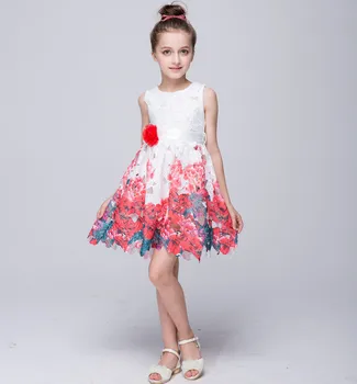

New summer flower girl aged 4 to 10 lace hollow-out rose print dress Girl's temperament princess dress party dress christmas