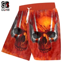 OGKB Summer Tops Men's Beach Shorts Cool Print Red Skull 3d Board Bermuda Shorts Man Hiphop Fitness Casual Boxer Trousers