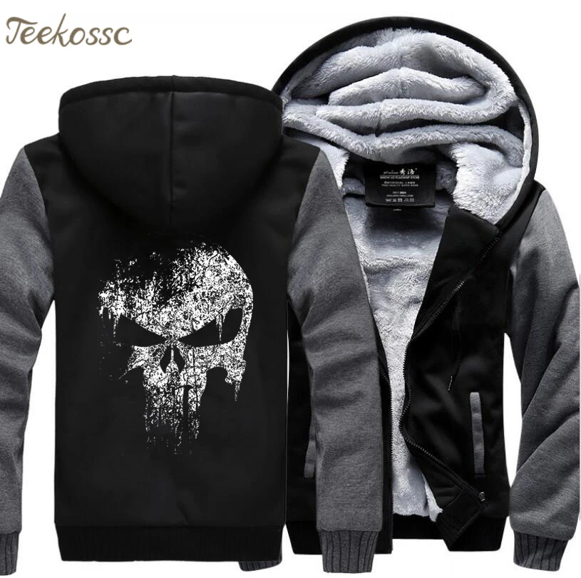 Super Hero  Skull Sweatshirts Men 2018 New Winter Fleece Print Thick Hoodies Jacket Hoddie Streetwear Hip Hop Male