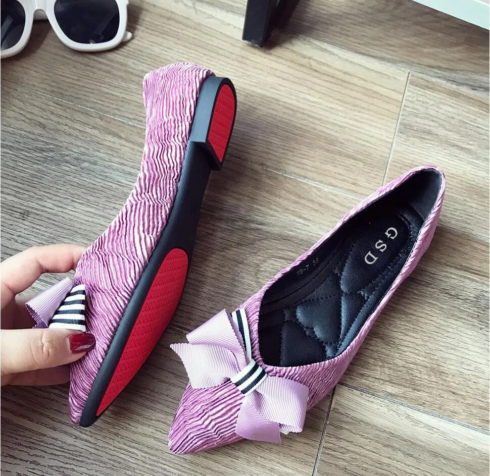 Fashion Women Shoes Woman Flats high quality Silk slip-on shoes pointed toe bowkno Women Boat Shoe Footwear Zapatos Mujer