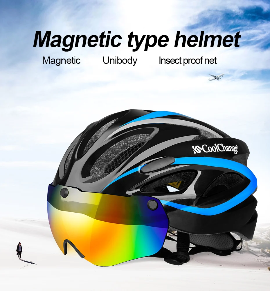 CoolChange Bicycle Helmet EPS Insect Net Road MTB Bike Windproof Lenses Integrally-molded Helmet Cycling Casco Ciclismo