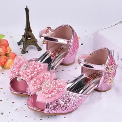 Модная блестящая принцессы для девочек тонкие босоножки каблуке Цвета прозрачная обувь обуви от 3 до для детей 12 лет девушка красивая обувь