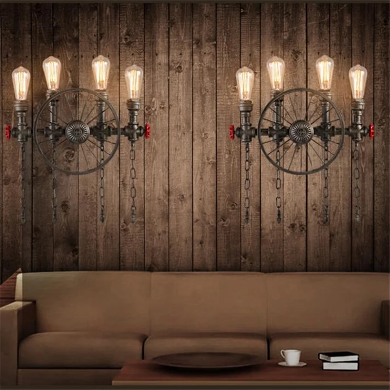Лофт промышленное ретро-колесо Настенные светильники ресторан кафе бар столовая настенные бра креативная американская винтажная