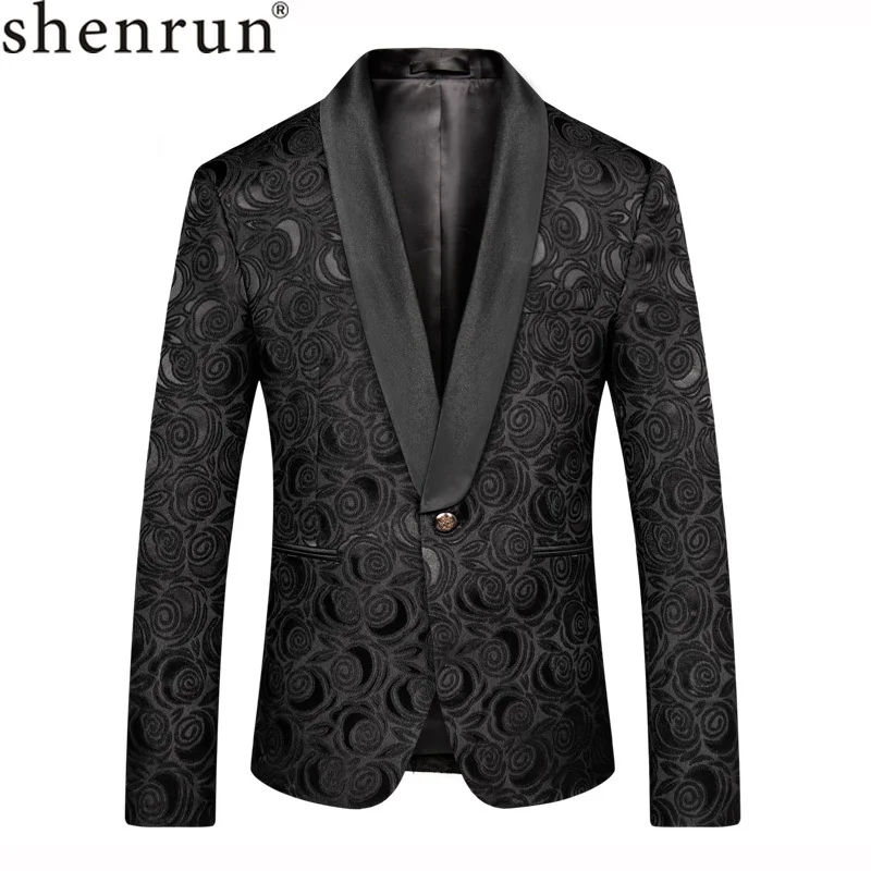 

Shenrun Men Black Blazer Slim Fit Casual Suit Jacket Wedding Shawl Lapel Tuxdeo Male Jackets Man Blazer Party Prom Stage Costume