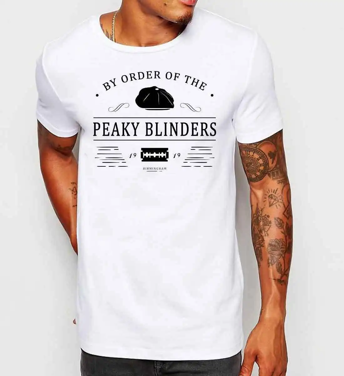 Peaky Blinders Mens T shirt Gangster Print T Shirt Mens Short Sleeve