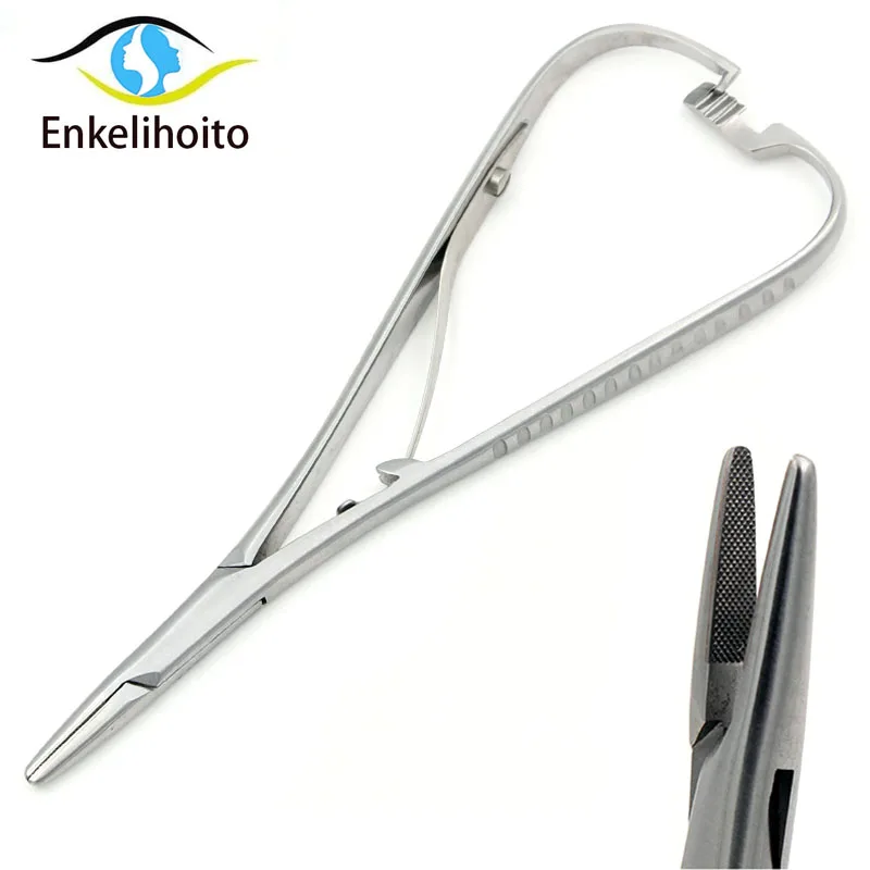 Stainless steel medical lock insert needle holder 14cm cosmetic plastic double eyelid surgery needle holder clamp 4