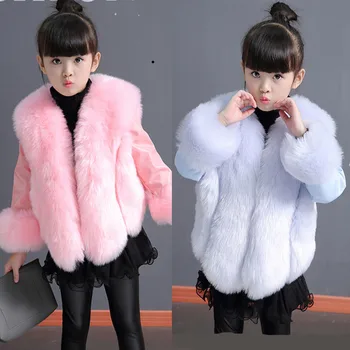 

new winter girl faux fur PU Leather jacket children winter outerwear coats baby thick fur cotton coat
