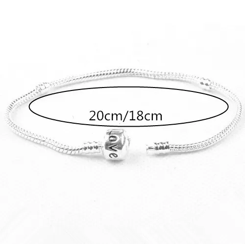 

DIY Pulseira Beads Charms Fits Women Bracelet 18CM/20CM 1PC ONLY Silver 3MM Snake Chain Fits European