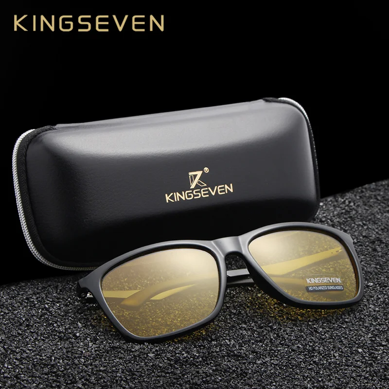 Kopen KINGSEVEN Nachtzicht Bril Brand Design Aluminium Gepolariseerde Zonnebril Vrouwen Mannen Geel Lens Rijden Anti Glare Bril