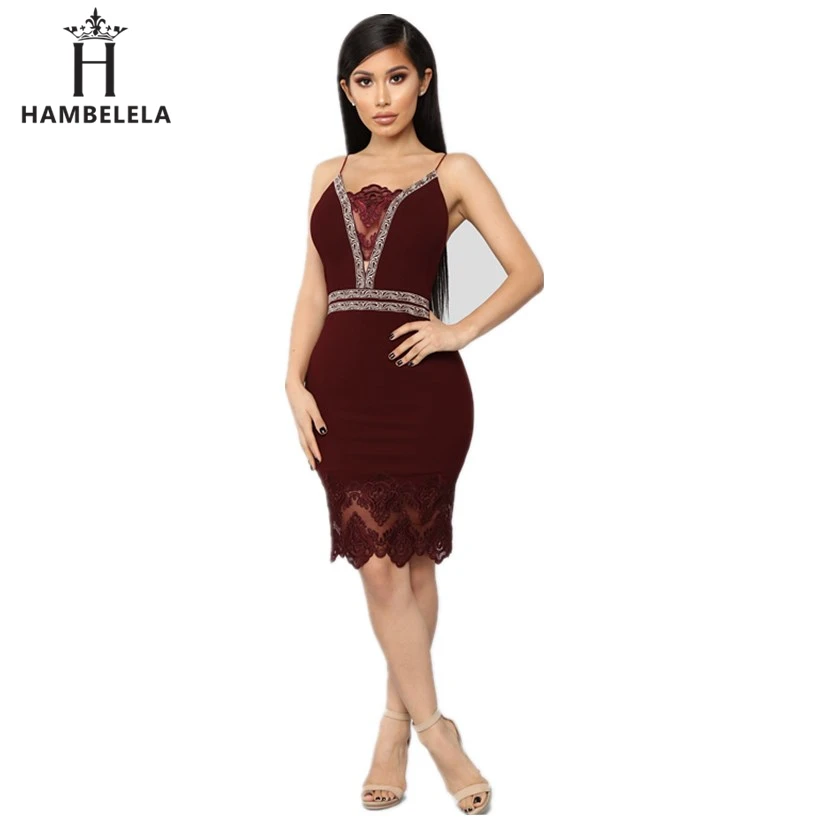 HAMBELELA Summer Dress 2019 Women Sleeveless Bodycon Dress Elegant Strap Lace Patchwork Knee Length Party Dresses Sexy Vestidos (9)
