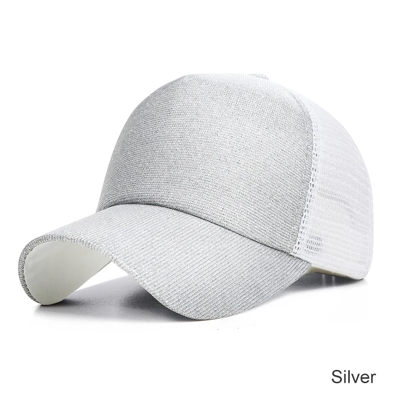 Модная блестящая бейсболка женский рюкзак кепки в стиле хип-хоп женские Блестки Блестящие летние шляпы сетка Выходная шляпа кость - Цвет: silver
