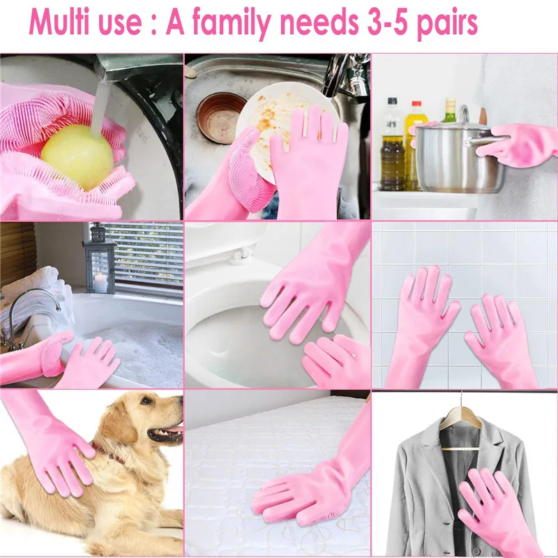 Magic Silicone Scrubber Rubber Cleaning Gloves Kitchen Accessories Dishwashing Scrubbing Gloves Tools for Cleaning Car Pet Brush14
