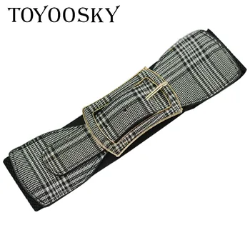 

2018 New Arrival Women Belt Plaid Belt Black Elegant Elastic Belt for Women Girl Female PU with Buckle for Dress TOYOOSKY