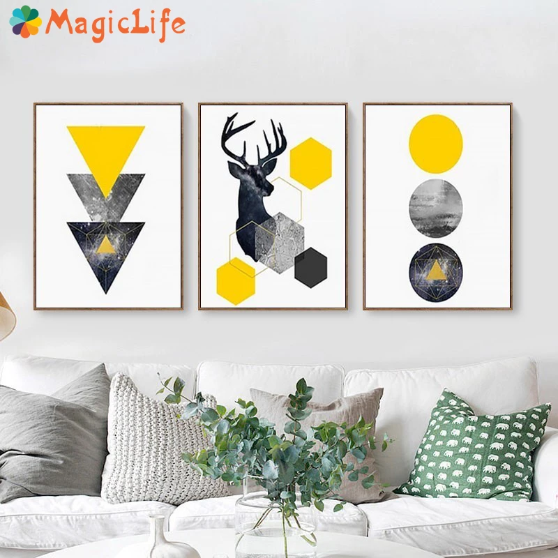 

Abstract Geometric Triangles Deer Poster Wall Art Canvas Painting Nordic Poster Wall Pictures for Living Room Home Decorations