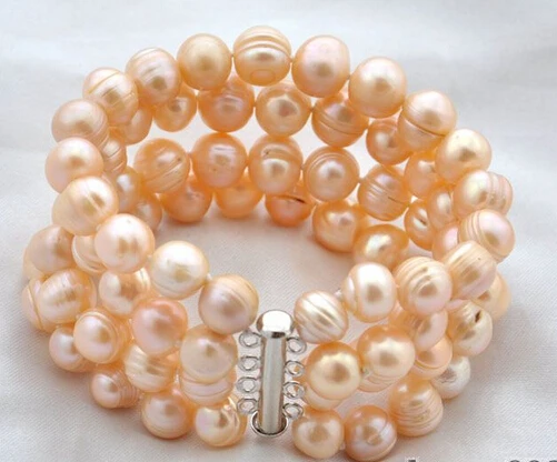 

huij 001402 4strands 8"10mm baroque pink freshwater pearl bracelet