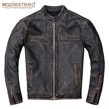 MAPLESTEED piedra lavada molido desgastado chaqueta de cuero para hombres chaqueta Vintage Slim 100% piel de becerro Natural para hombres abrigo de invierno M204