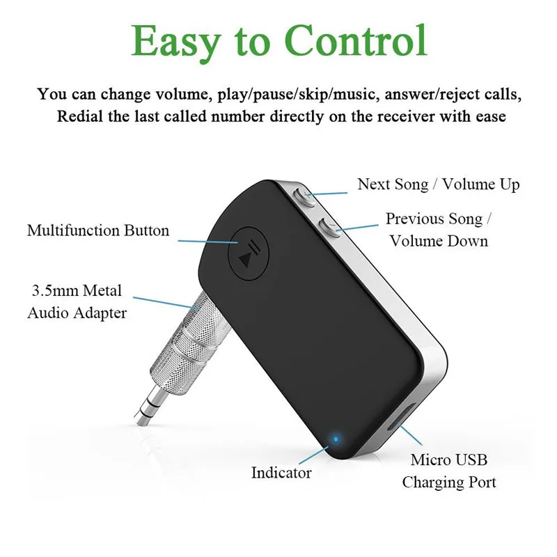 Bluetooth V4.2 Audio Receiver for Car stereo Wireless 3.5mm RCA Aux Adapter for HI-FI Music Streaming& Hands-free Phone Calling