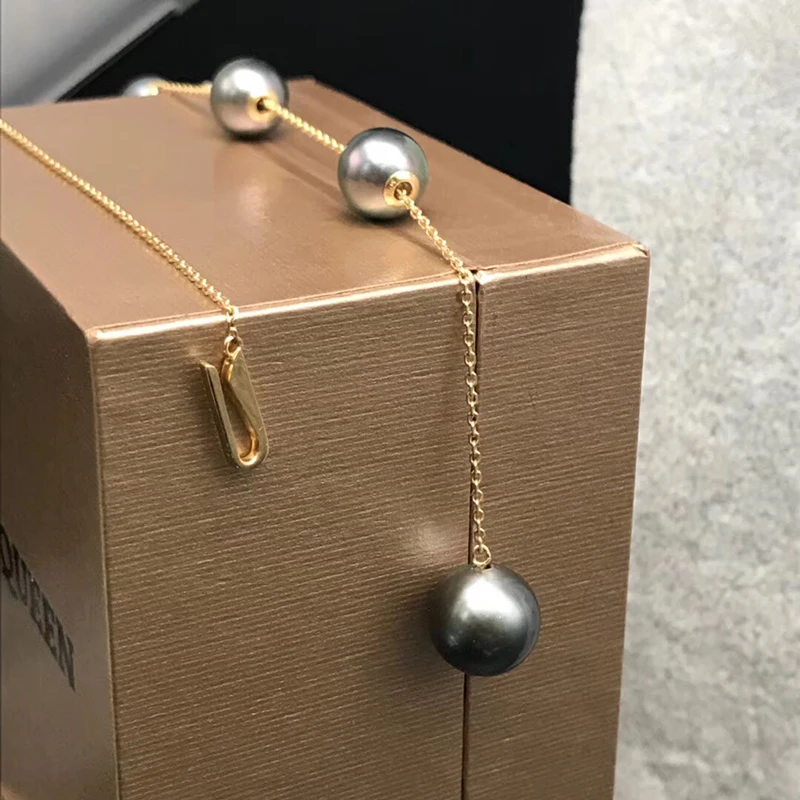  Tahitian pearls V style design  18k gold Au750 chain necklace (4)
