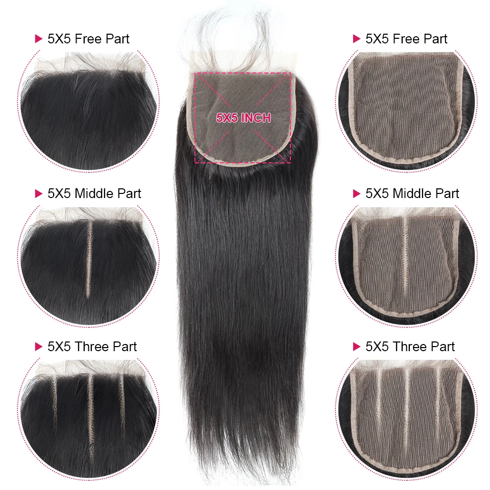 fecho 5x5 encerramento com 3 pacotes cabelo