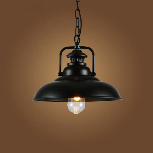 Vintage Wrought Iron Lid Pendant Lights Black Industrial Ceiling