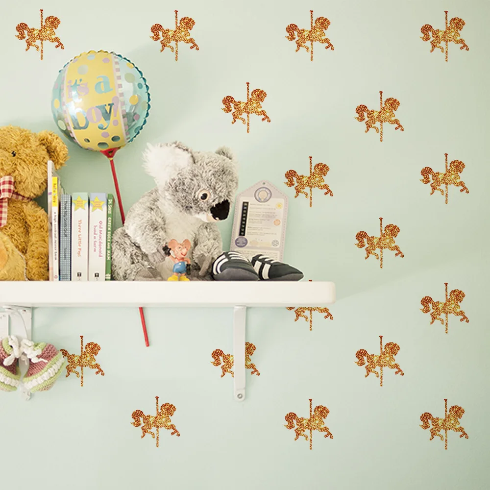 6 Sheets DIY Carousel With Glitter Wall Stickers Decals Kids Children