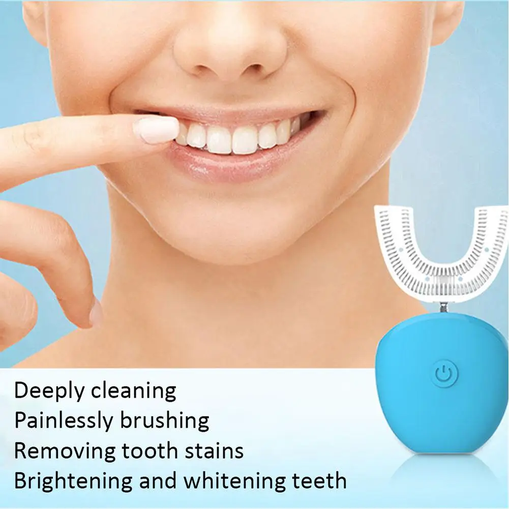 

360 Degree Sonic Automatic Electric Toothbrush Teeth Whitening Intelligent Silicone Toothbrush U-shaped USB Rechargeable