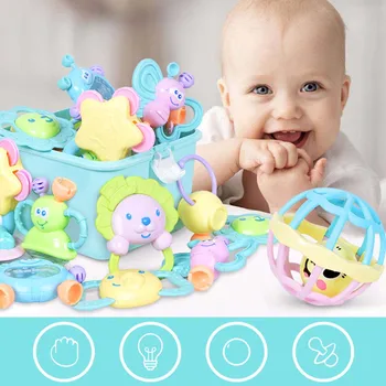 

Kids Teething Toys Set Educational Crib Baby Teether Toy Bell Rattle Toy Storage Box Early Education Puzzle Teether Toy