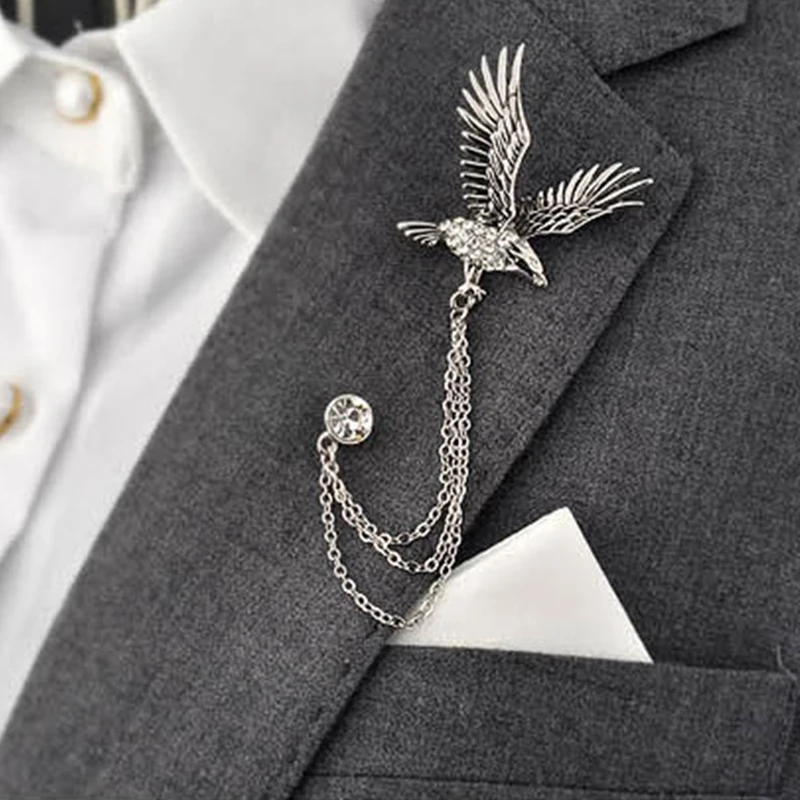 Mdiger Men's Fashion Silver Eagle Plated Pin for Party Formal Suits