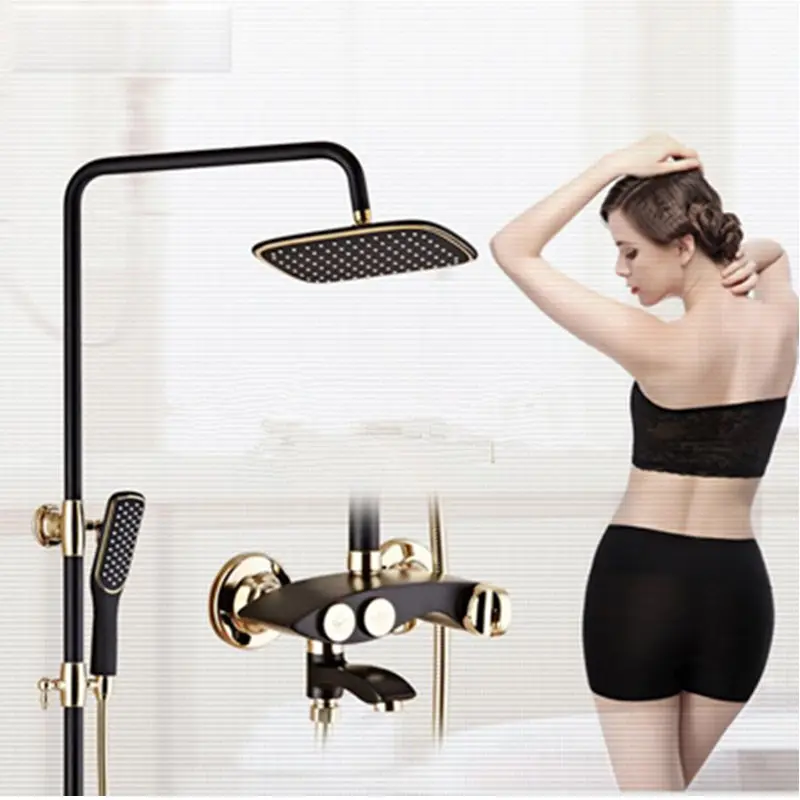 

Luxury NEW Bathroom Black Shower Set Wall Mounted 8" Rainfall Shower Mixer Tap Faucet 3-functions Mixer Valve