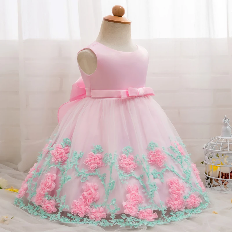 Летнее детское платье с цветочным мотивом для девочек; свадебное платье, 1 год, платье для дня рождения Детские платья на возраст 3, 6, 9, 10, 12, 18, 24 месяцев, одежда для девочек для церемонии крещения