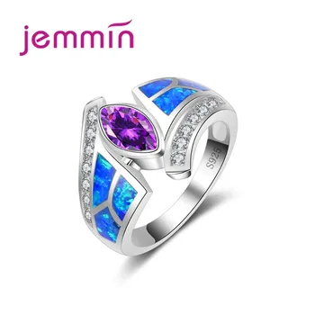 

Hot Exaggerate Type Particular Mystic Blue Fire Opal Ring with Purple CZ Crystal Women Ring 925 Sterling Silver Bijoux