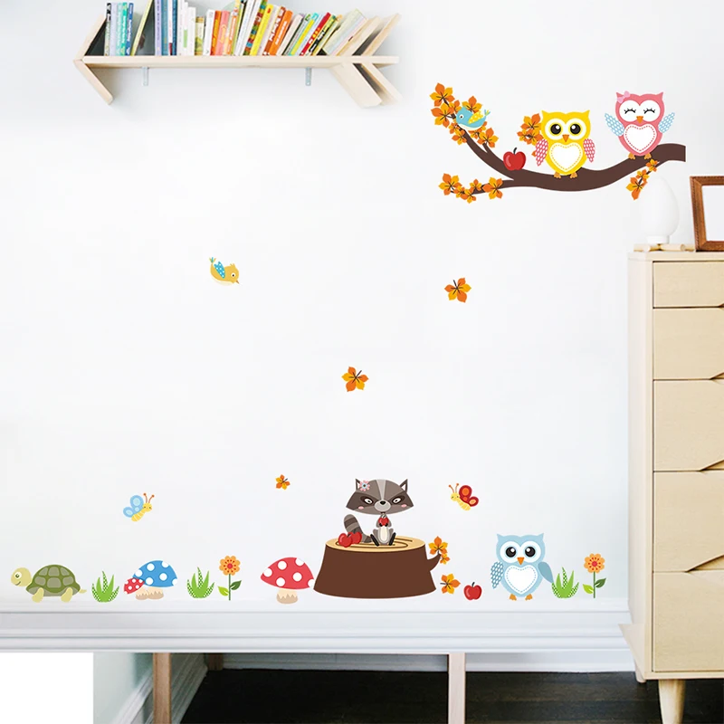 Us 2 37 5 Off Cartoon Forest Tree Branch Animal Owl Wall Stickers For Kids Room Children Bedroom Decoration Accessories Home Pvc Decor Mural In Wall