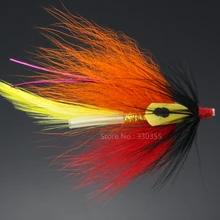 100 шт. трубка муха оранжевый/желтый лосось и для морской форели рыболовные крючки мухи приманки